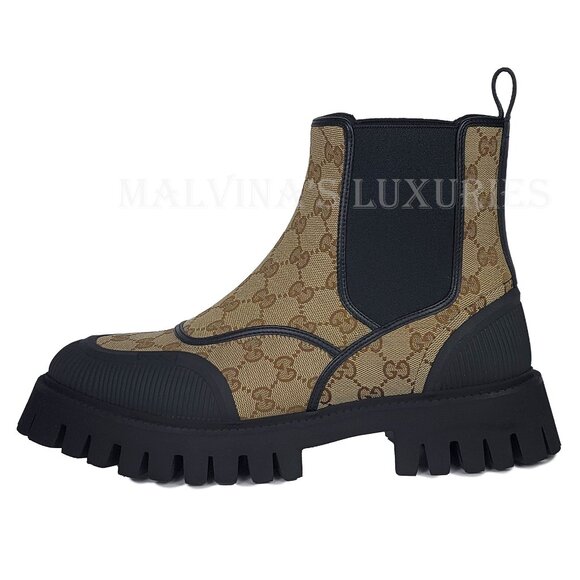 GUCCI BOOTS MENS GG CANVAS CHELSEA COMBAT w LUG SOLE sz 9 / 9.5 US main image 6